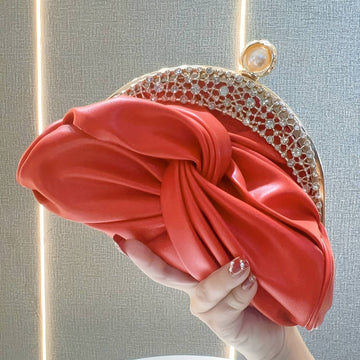 Elegant Red Clutch Bag with Golden Rhinestone Crown