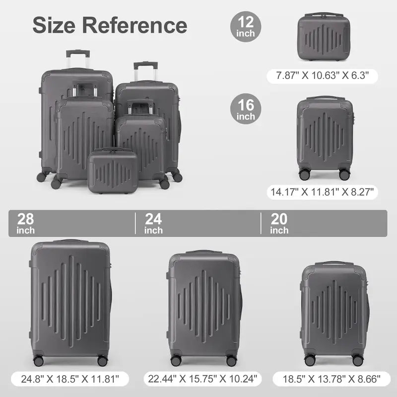 Gray 5pcs Luggage with Corner Protectors