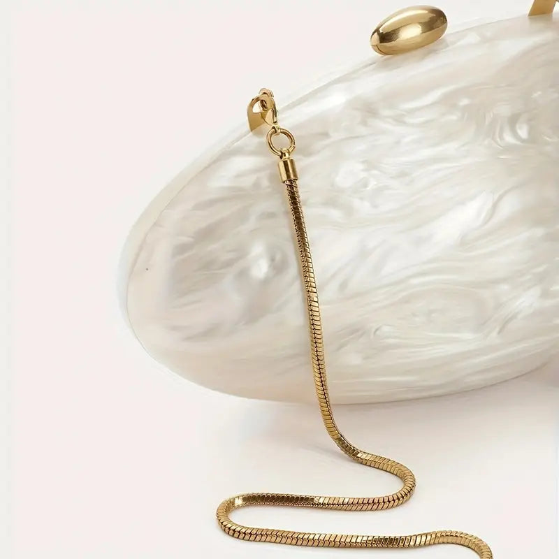 Egg Shape Pearl White Clutch Bag