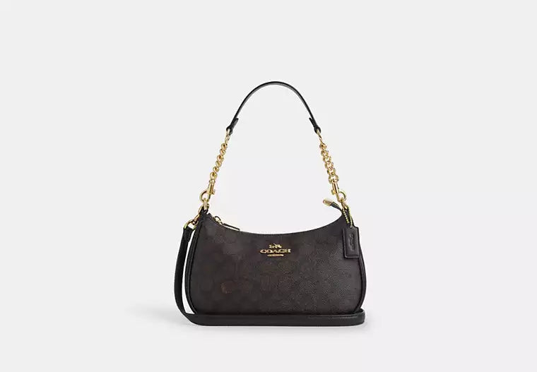 COACH Women's Teri Shoulder Bag Signature Canvas CV933 - Gold/Walnut/Black
