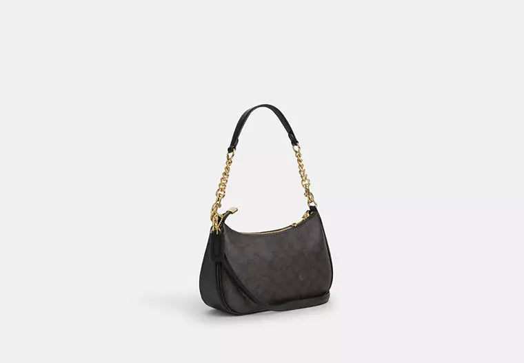 COACH Women's Teri Shoulder Bag Signature Canvas CV933 - Gold/Walnut/Black